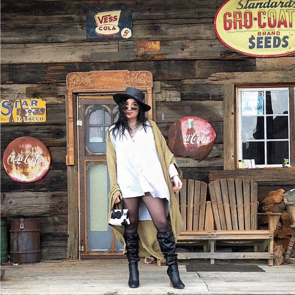 Jeffrey Campbell black cheval knee high boots